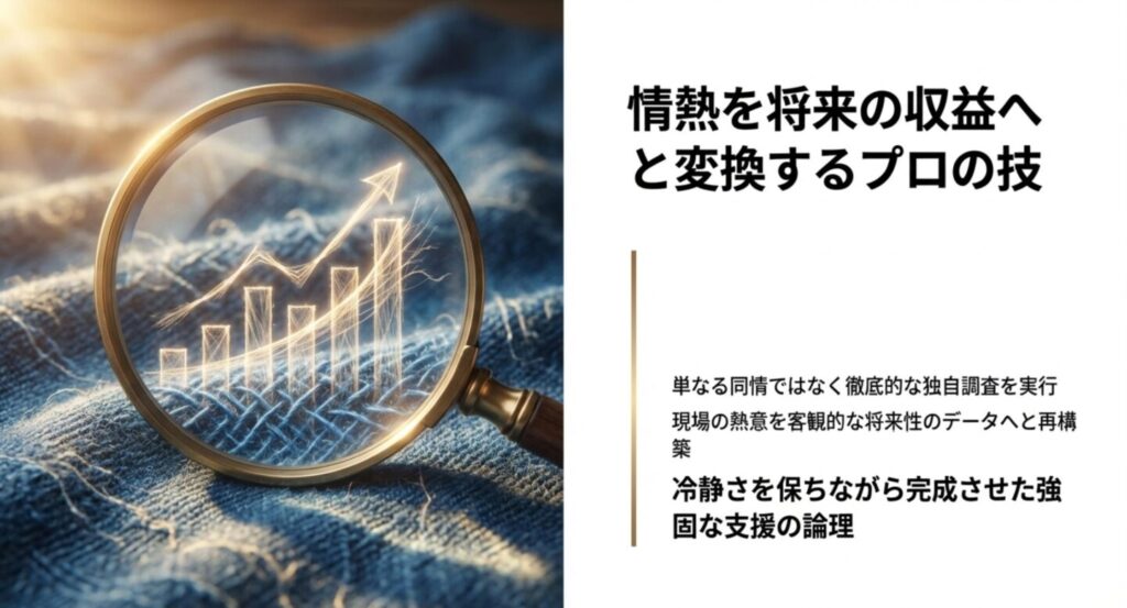 現場の熱意を客観的なデータへと変換し融資ロジックを構築するスライド
