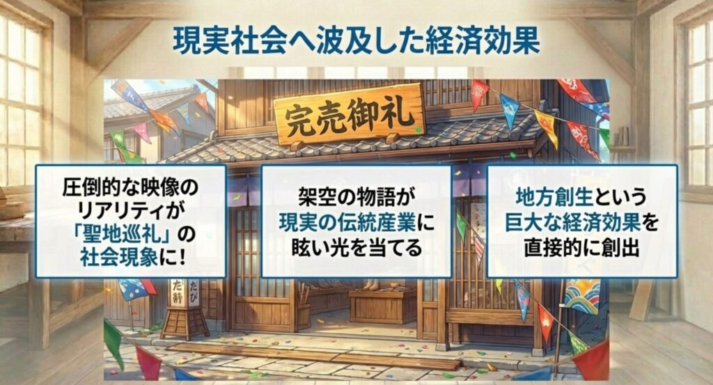 完売を知らせる札と地域活性化のイメージ