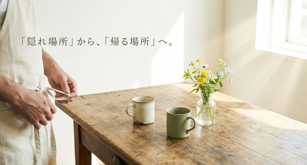 『愛の不時着』でリ・ジョンヒョクの家がセリの一時的な隠れ場所から、二人の時間が積み重なる帰る場所へ変わっていくことを表したスライド