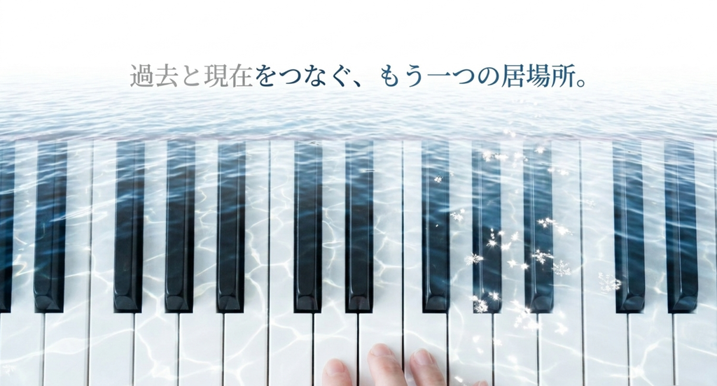 『愛の不時着』のピアノを、リ・ジョンヒョクが失った音楽家としての過去とセリにつながる現在を結ぶもう一つの居場所として表したスライド