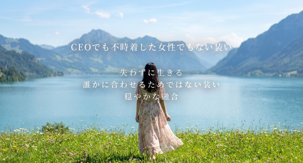 『愛の不時着』スイスでのセリを、CEOでも不時着した女性でもない、これまでの経験を失わずに生きる穏やかな装いとして表したスライド