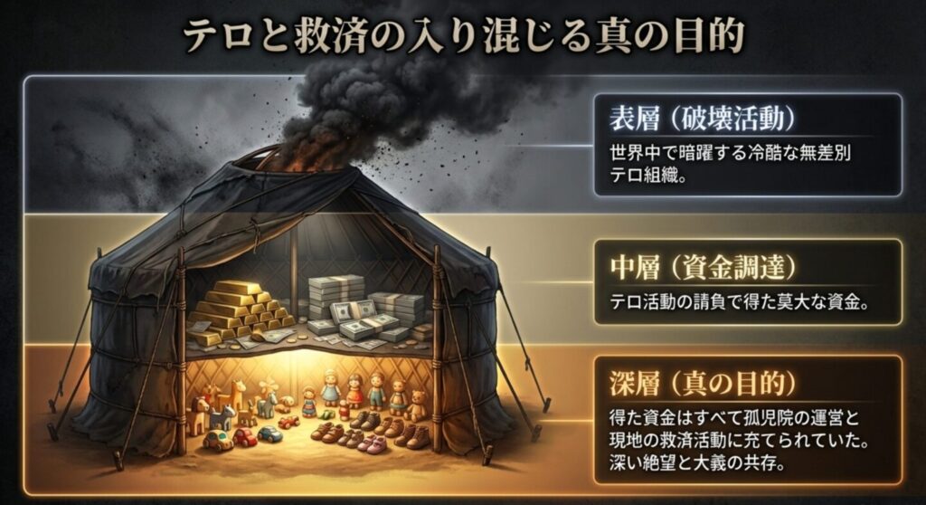 テントの真の目的である孤児院運営とベキの過去