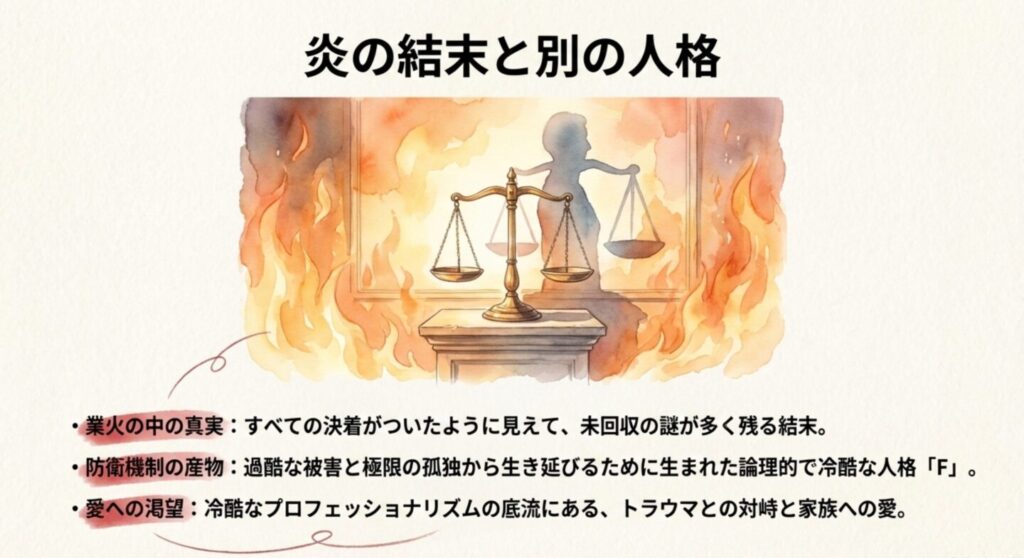 業火の中の天秤と別の人格が示す結末