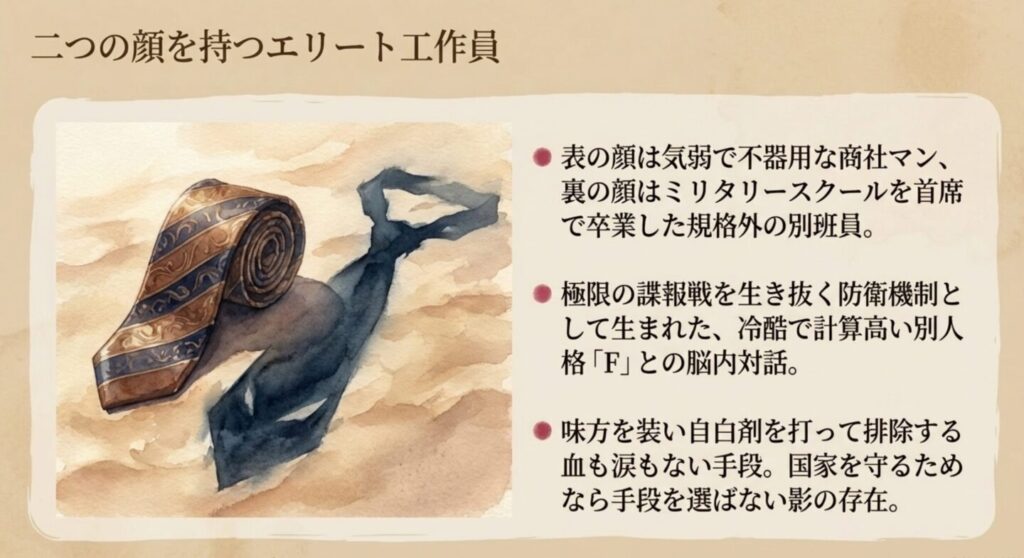 表の顔は気弱な商社マン、裏の顔は別班のエリート工作員である乃木憂助