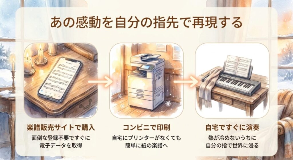 ココミュでのデジタル楽譜購入と自宅・コンビニ印刷の手順