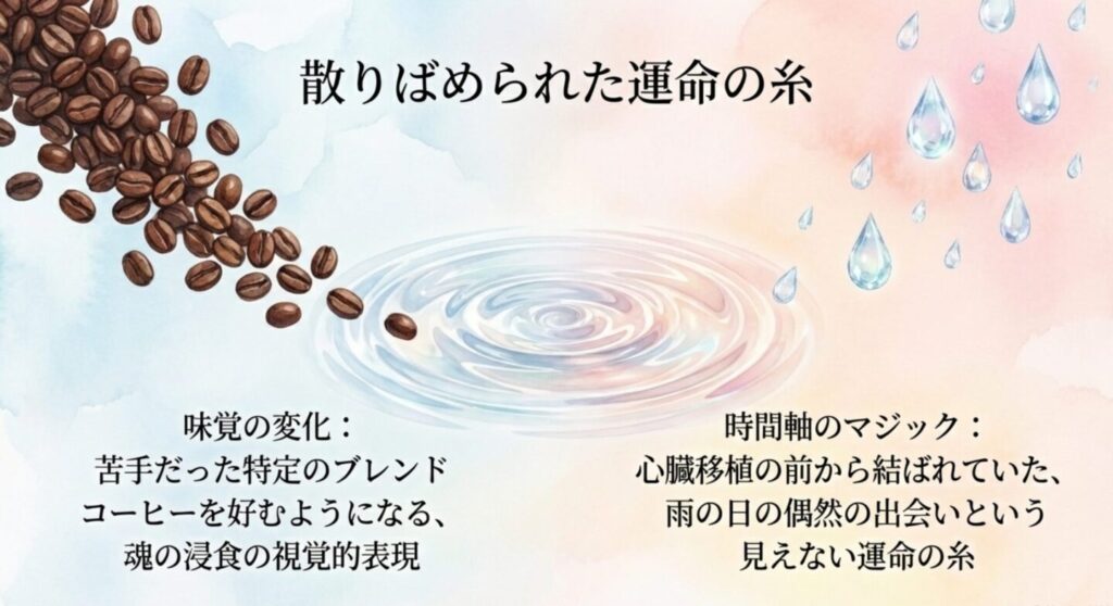 味覚の変化や時間軸のマジックなど散りばめられた運命の糸