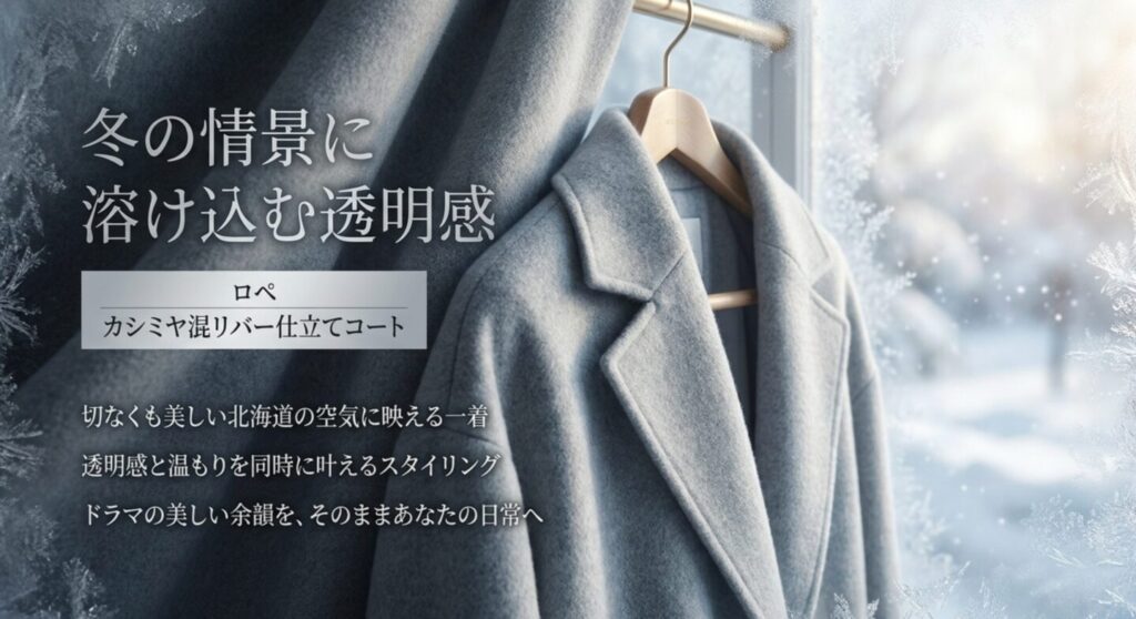 美しい冬の情景に溶け込む「ROPE'」のロングコート