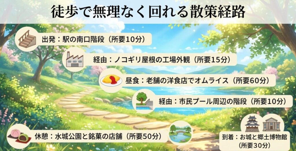 徒歩で無理なく回れる約3時間半の散策経路
