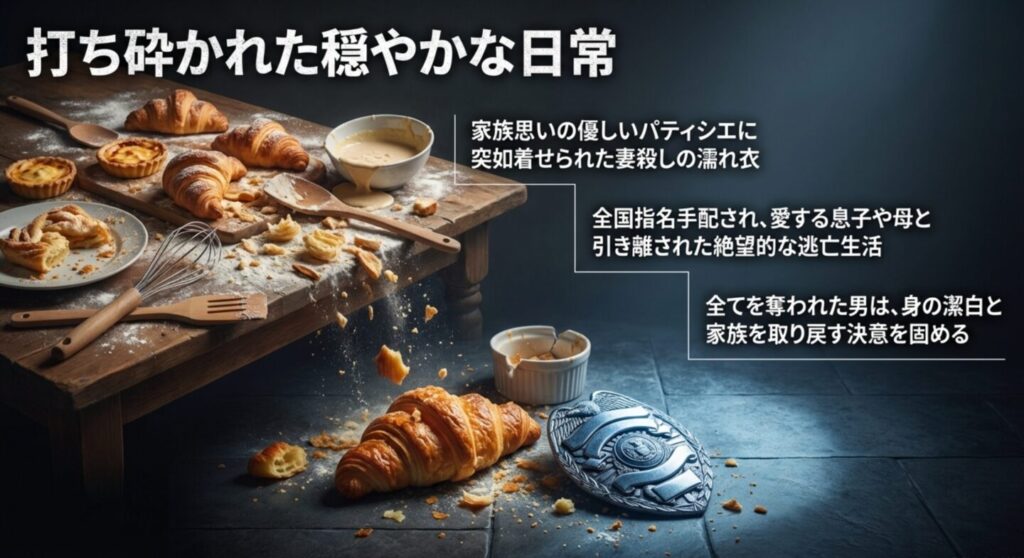 家族思いのパティシエに着せられた妻殺しの濡れ衣と逃亡生活
