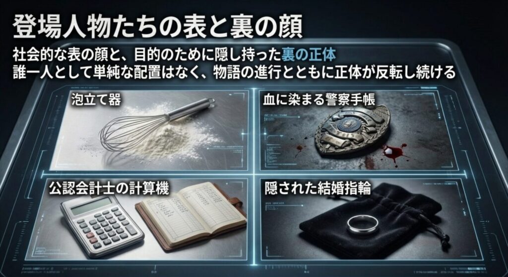 登場人物たちの表の顔と隠された裏の正体