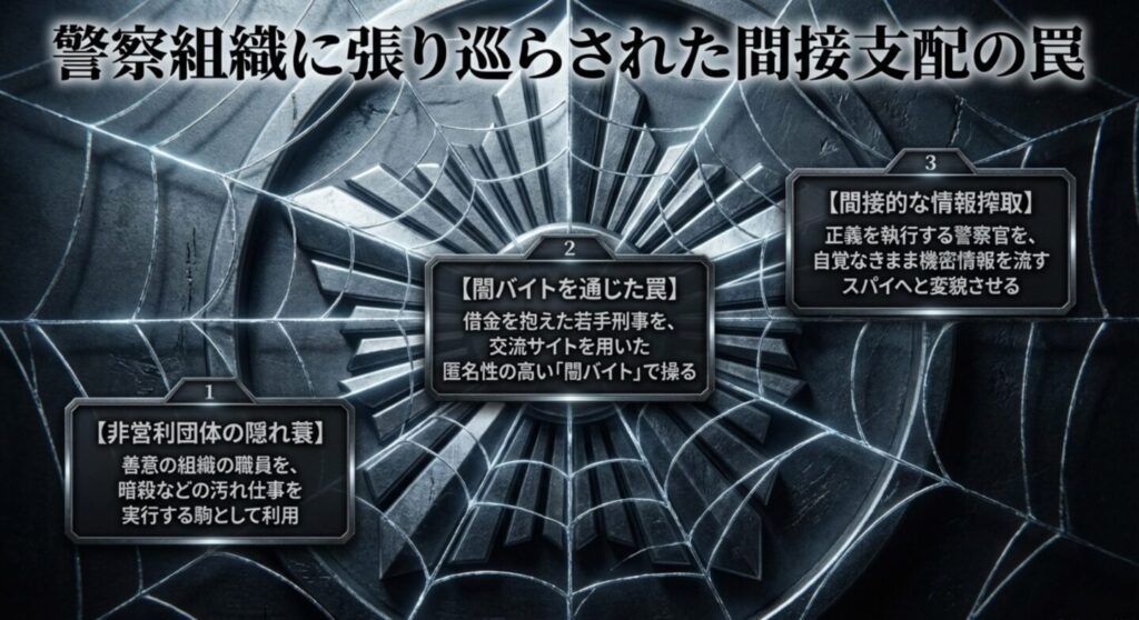 NPO法人や闇バイトを利用して警察組織に間接支配の罠を張る手口