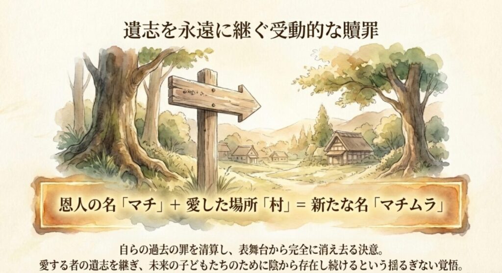 亡き恩人マチの遺志を継ぎしぇるたーという村を守り抜くマチムラとしての新たな人生を示す道標