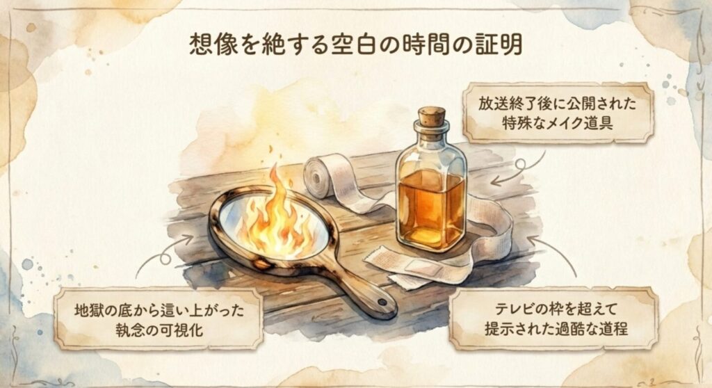 放送終了後に公開された特殊なメイク道具と地獄の底から這い上がった執念の可視化スライド