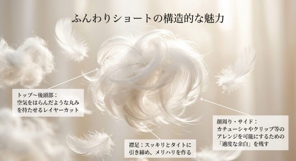 ふんわりショートの構造的な魅力を解説したスライド