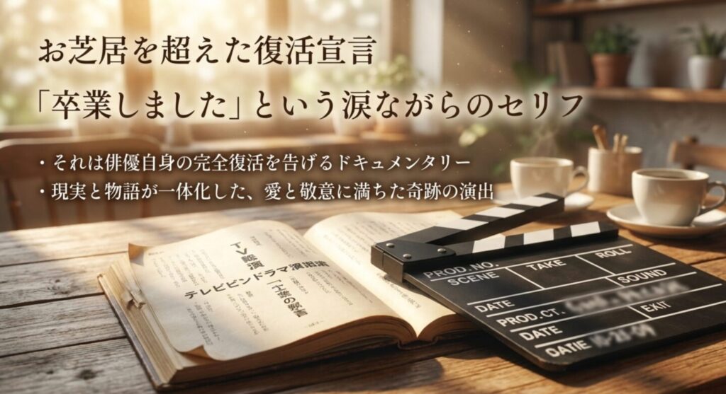 卒業しましたという涙のセリフと俳優の完全復活を告げる奇跡の演出