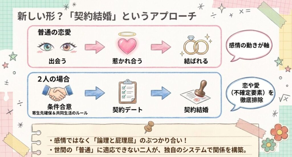 普通の恋愛とは違う契約結婚の全く新しいアプローチ図解