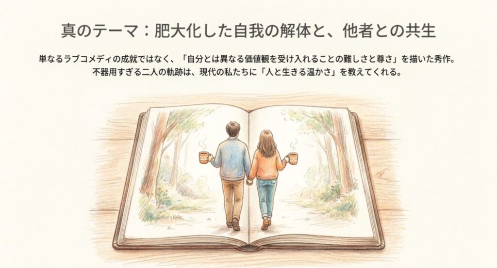 本のページを歩く二人の後ろ姿のイラスト