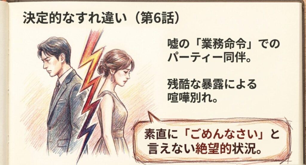 第6話の嘘の業務命令による決定的なすれ違いと喧嘩別れ