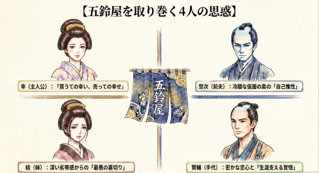 幸、惣次、結、賢輔の4人の思惑と相関関係