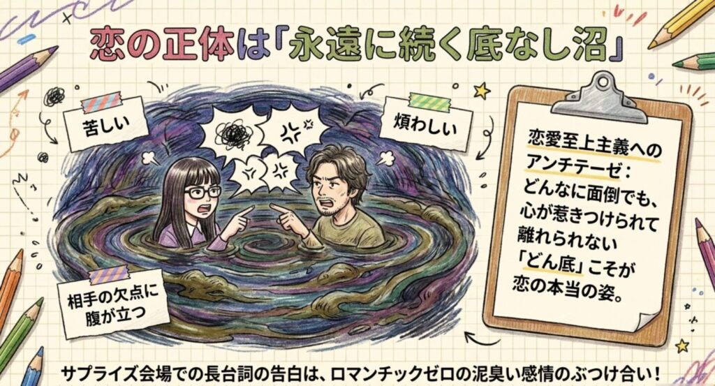 泥沼に浸かりながら互いの欠点に腹を立て言い争う二人