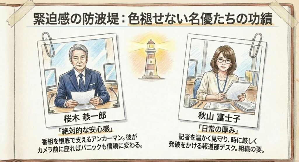 桜木恭一郎役の児玉清と秋山富士子役の深浦加奈子