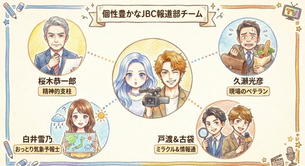 桜木恭一郎や久瀬光彦など個性豊かなJBC報道部のチーム相関図