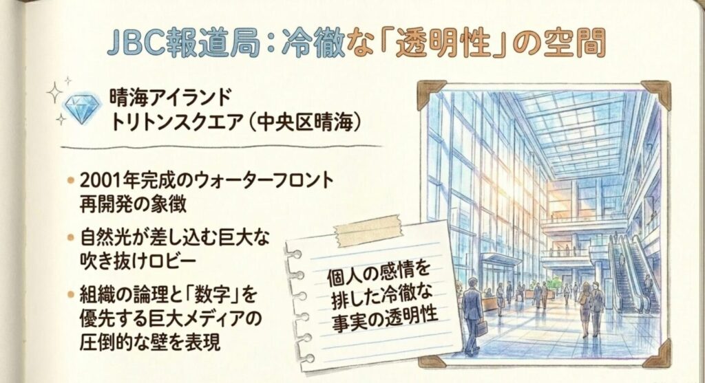 JBC報道局のモデルとなった冷徹な透明性を持つオフィス空間