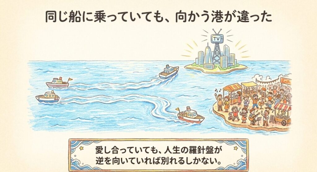 同じ船に乗っていても向かう港が違った二人