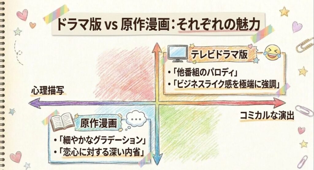 テレビドラマ版と原作漫画の演出や心理描写の違い