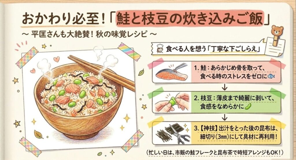 平匡さんも絶賛した鮭と枝豆の炊き込みご飯レシピ