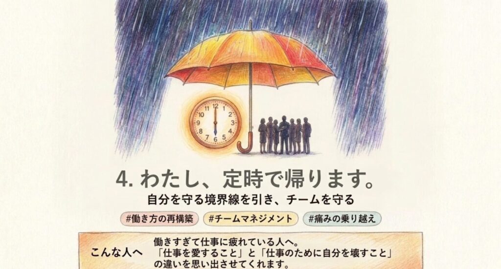 『わたし、定時で帰ります。』の自分を守る境界線とチームを守る働き方を示すスライド