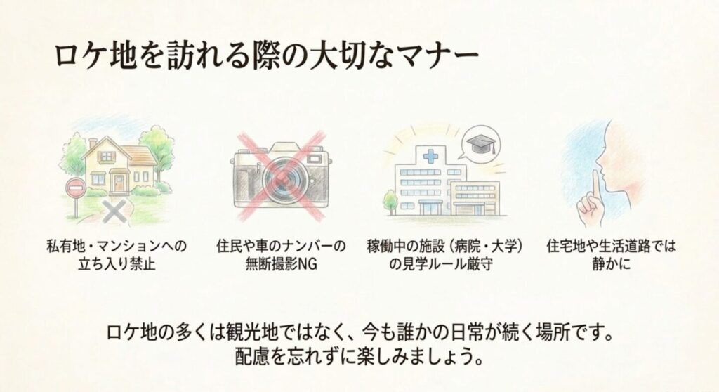 私有地や住宅街や病院や大学を訪れる際に守りたいやまとなでしこロケ地巡礼のマナー