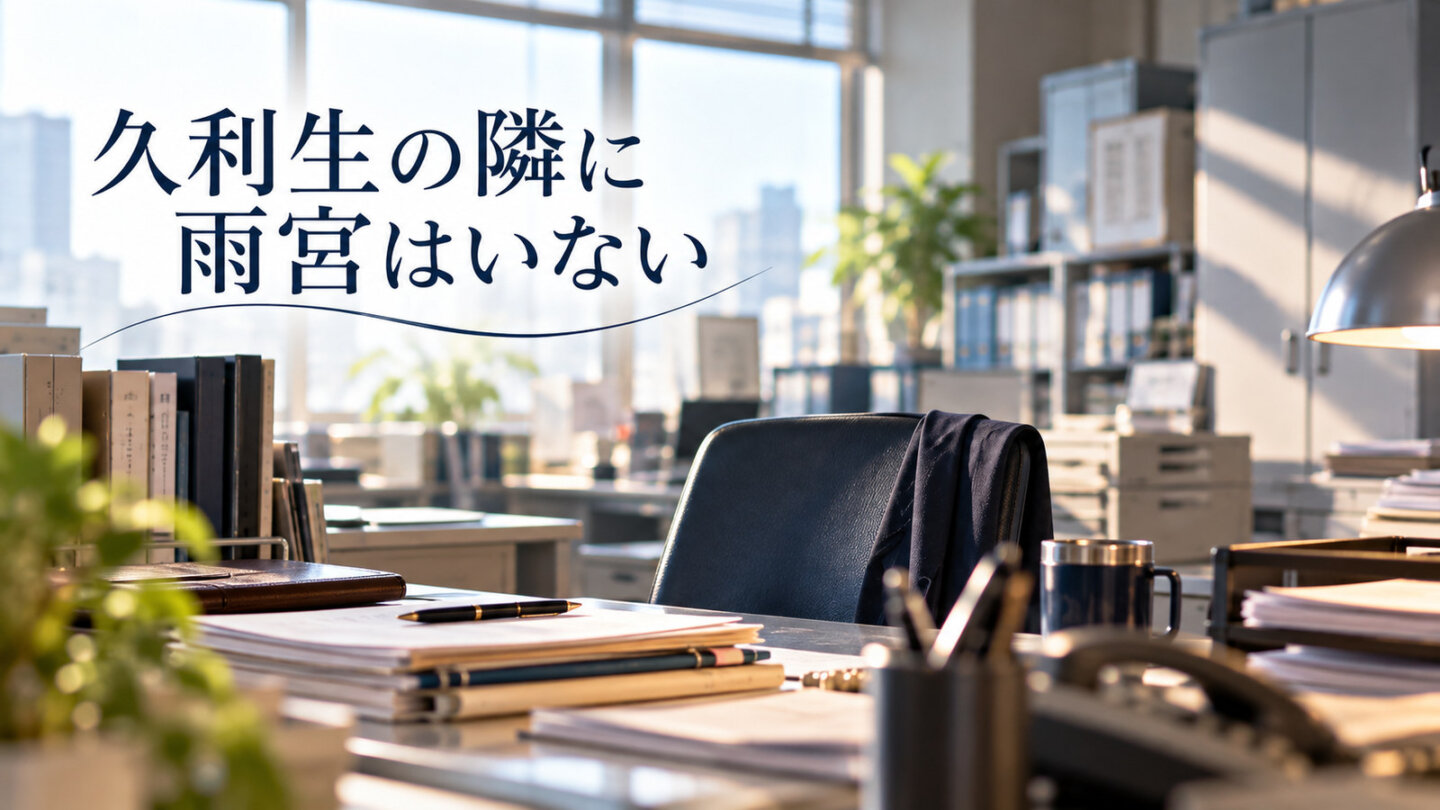 陽光が差す検察庁の執務室に残された無人の椅子と書類、久利生の隣に雨宮はいないの見出し