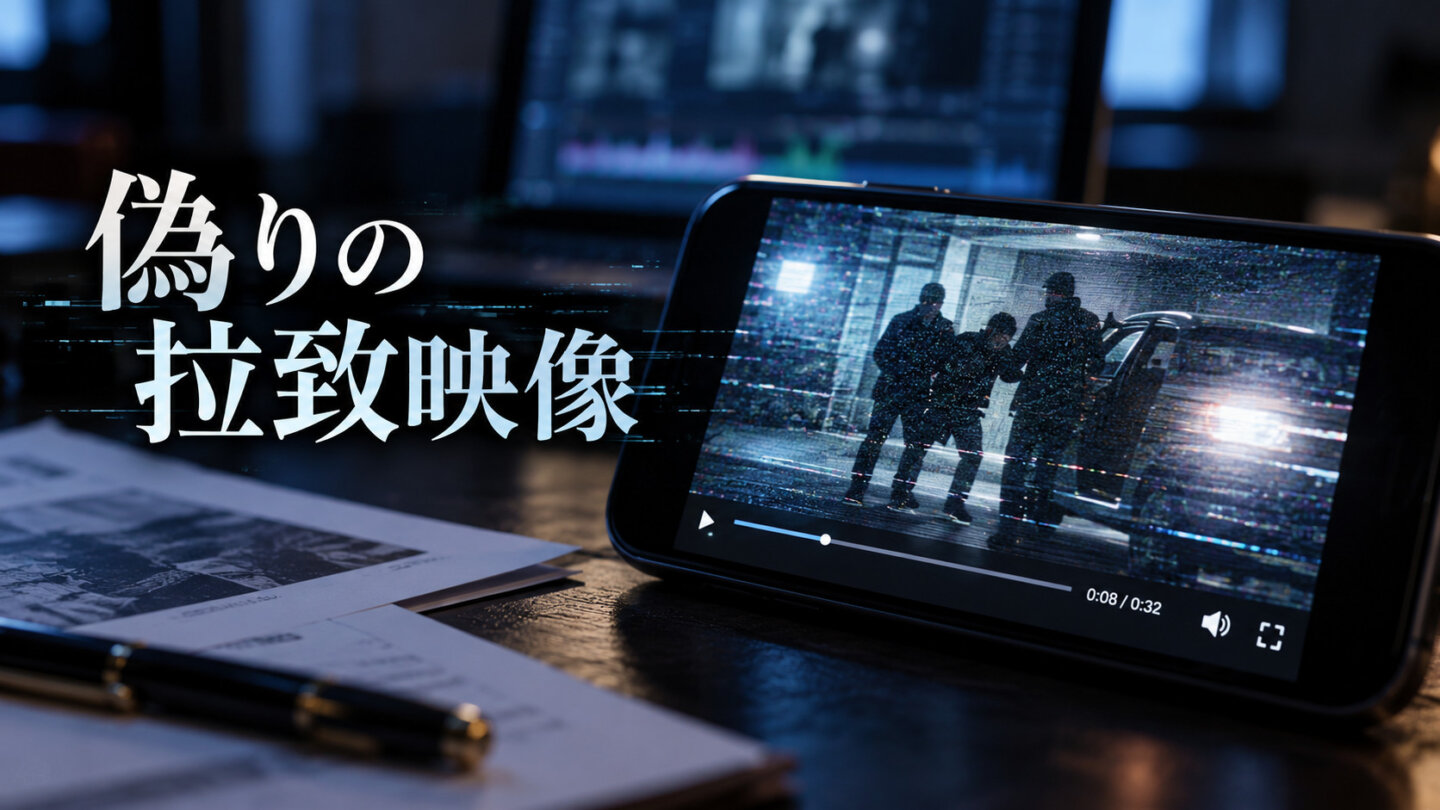 光屋大二郎の偽の拉致映像を映したスマートフォン