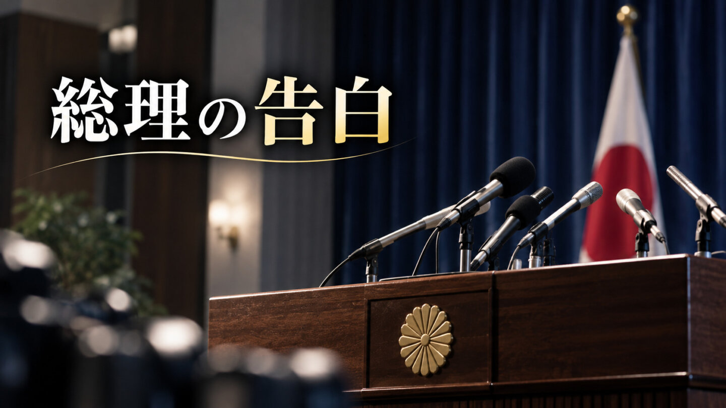 溝口総理の秘密公表を象徴する政府会見用演台