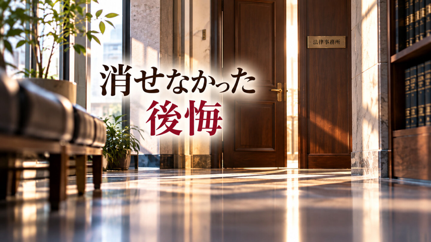 誰もいない法律事務所の廊下と開いた扉で三木の消せない後悔を象徴する画像
