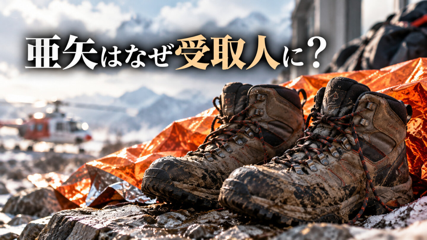 保険金の受取人となった亜矢の疑惑を象徴する登山靴と救助用ブランケット