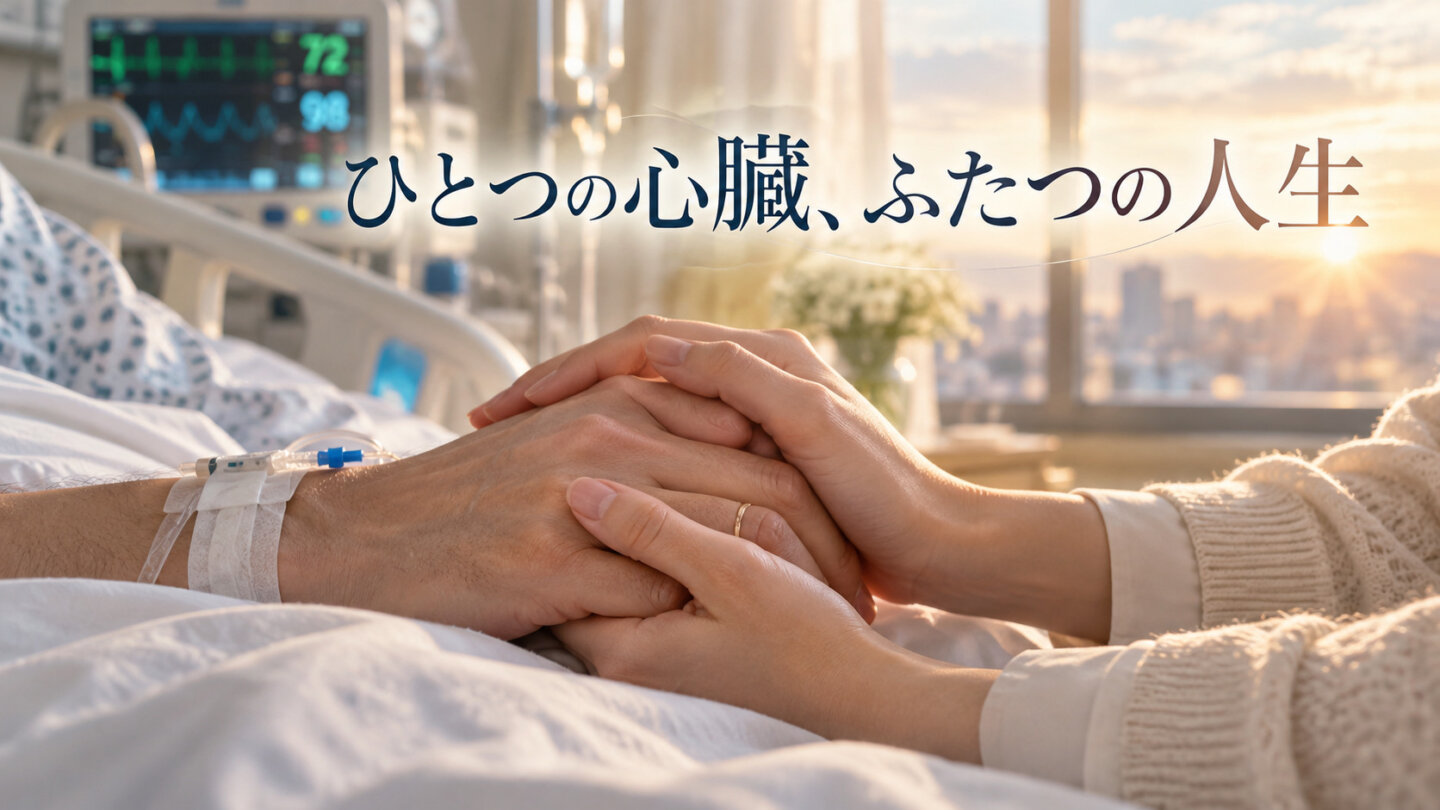 ひとつの心臓、ふたつの人生 病室のベッドで重なる手が成瀬とミキの夫婦の絆を象徴する画像