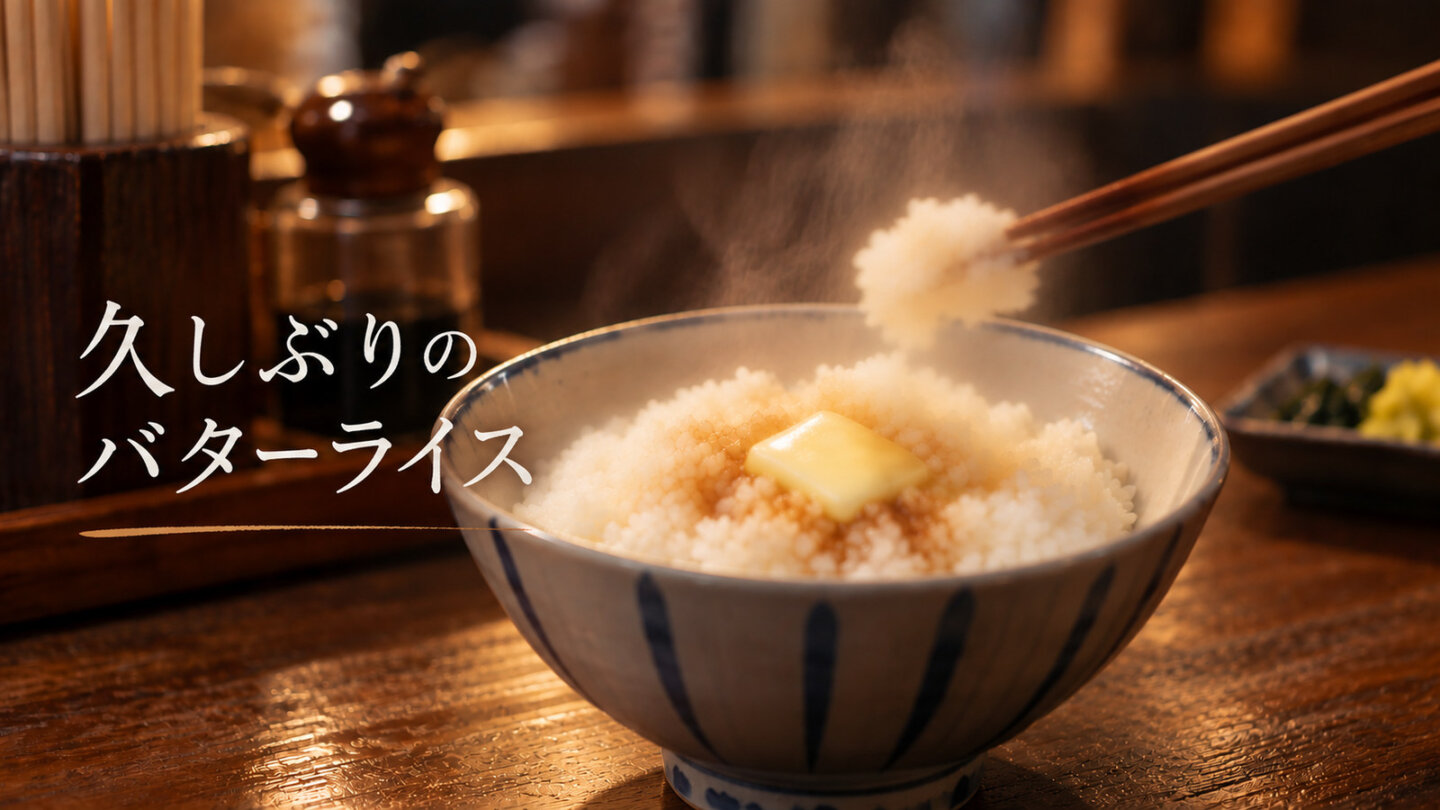 深夜食堂6 第1話 スライド4 深夜食堂6第1話・茶碗に盛ったバターライスと箸