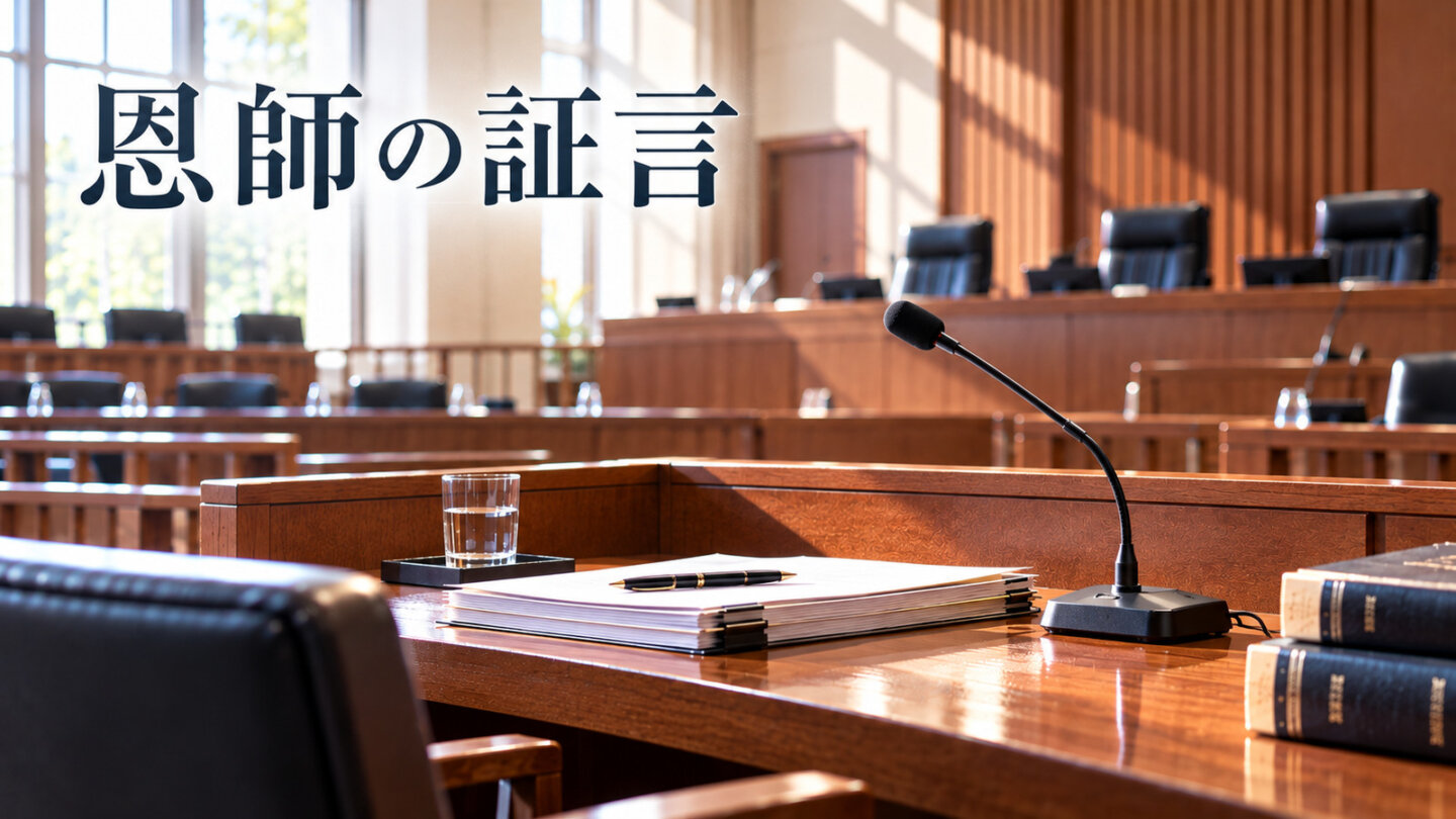 『白い巨塔』東教授が控訴審で証言した場面を象徴する法廷の証言席とマイク