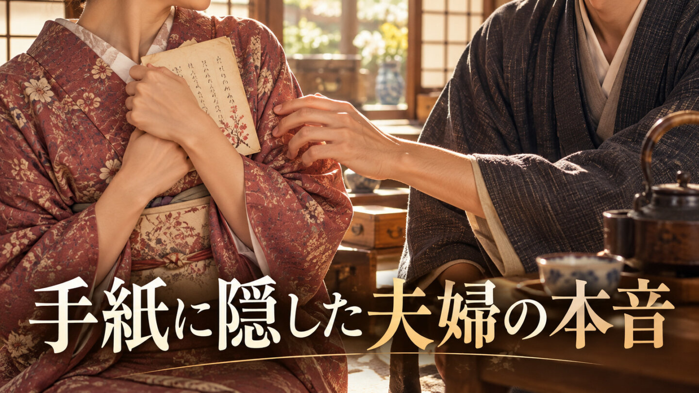 波うららかに、めおと日和。妻が胸に抱えた手紙に夫が手を伸ばす温かな情景